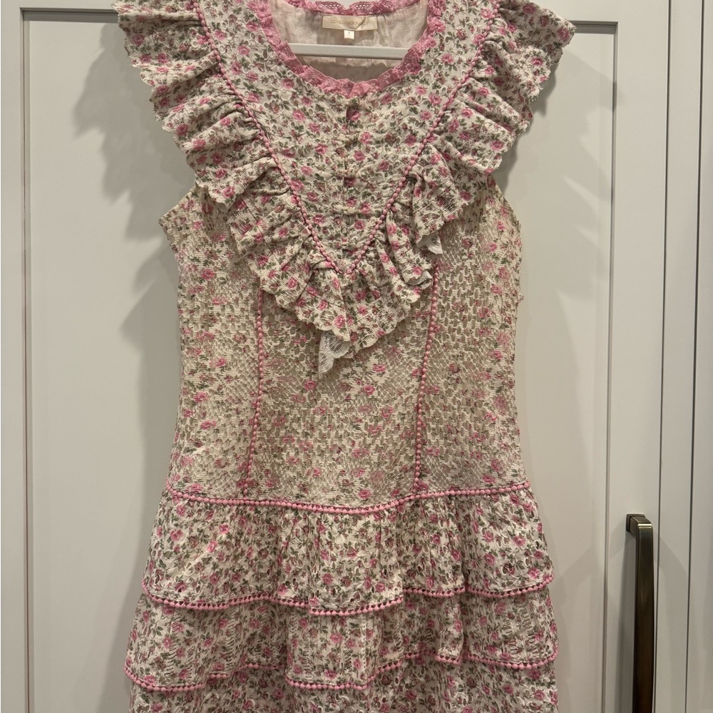 LoveShackFancy Pink Floral Midi Dress